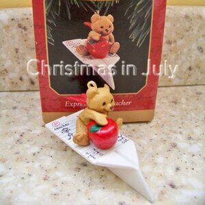 Hallmark 1997 Expressly for Teacher bear apple paper airplane Christmas Ornament